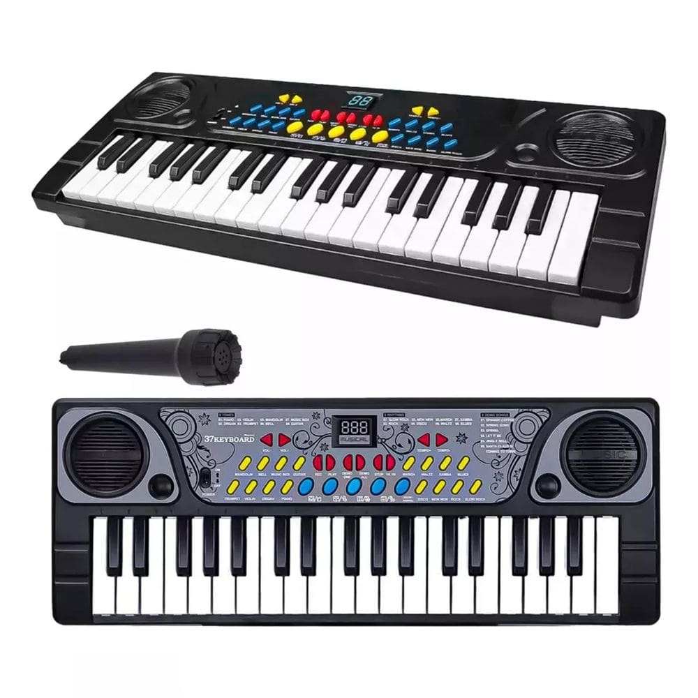 Piano Teclado Infantil Microfone Cantar Musical Preto Pilhas
