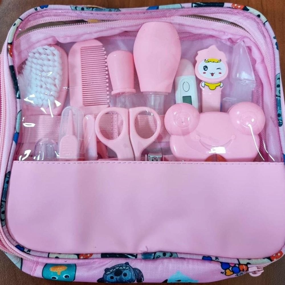 Kit Higiene Infantil Rosa Aspirador Nasal Bolsa Pente Escova