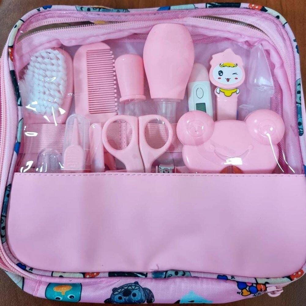 Kit Higiene Rosa Bebê Escova Tesoura Aspirador Nasal