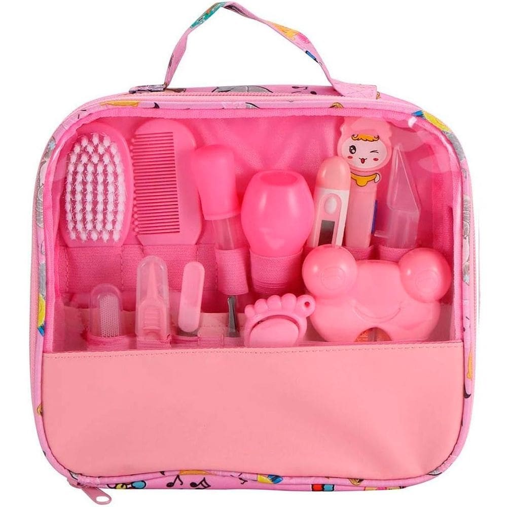 Kit Higiene Rosa Bebê Escova Tesoura Aspirador Nasal
