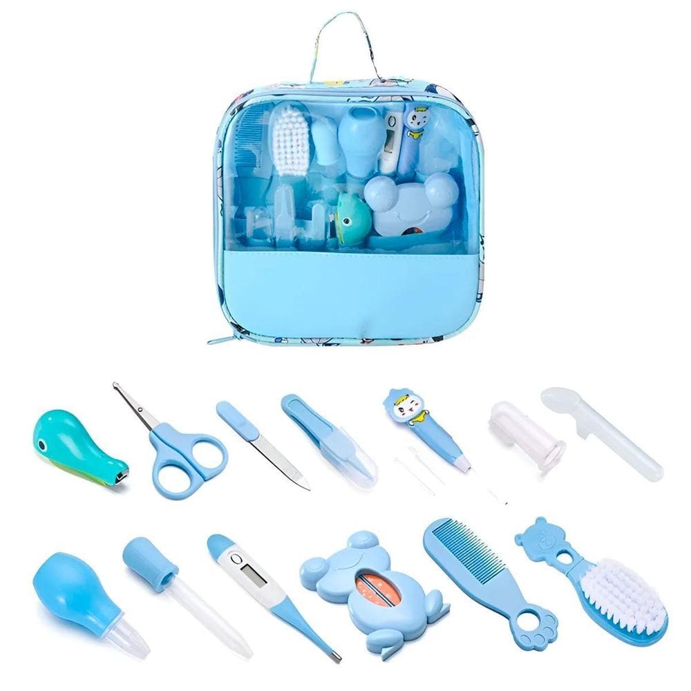 Kit Higiene Bebê Azul Aspirador Nasal Escova Tesoura