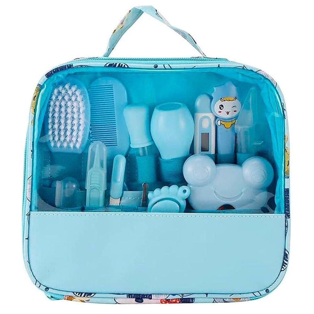 Kit Higiene Azul Bebê Escova Tesoura Aspirador Nasal