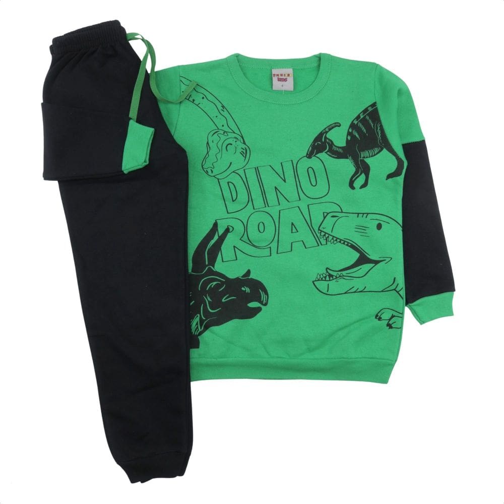 Conjunto Infantil Menino Moletom Flanelado Estampa Dino Frio