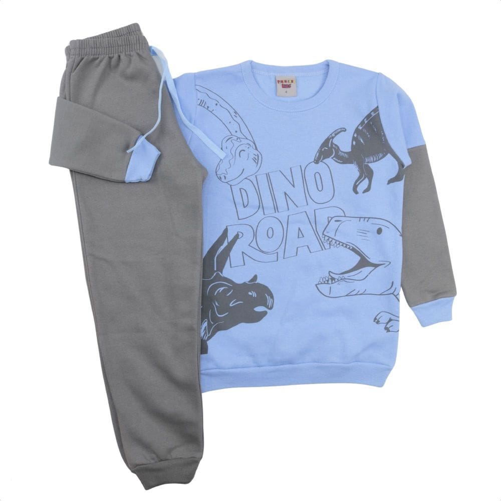 Conjunto Infantil Menino Moletom Flanelado Estampa Dino Frio