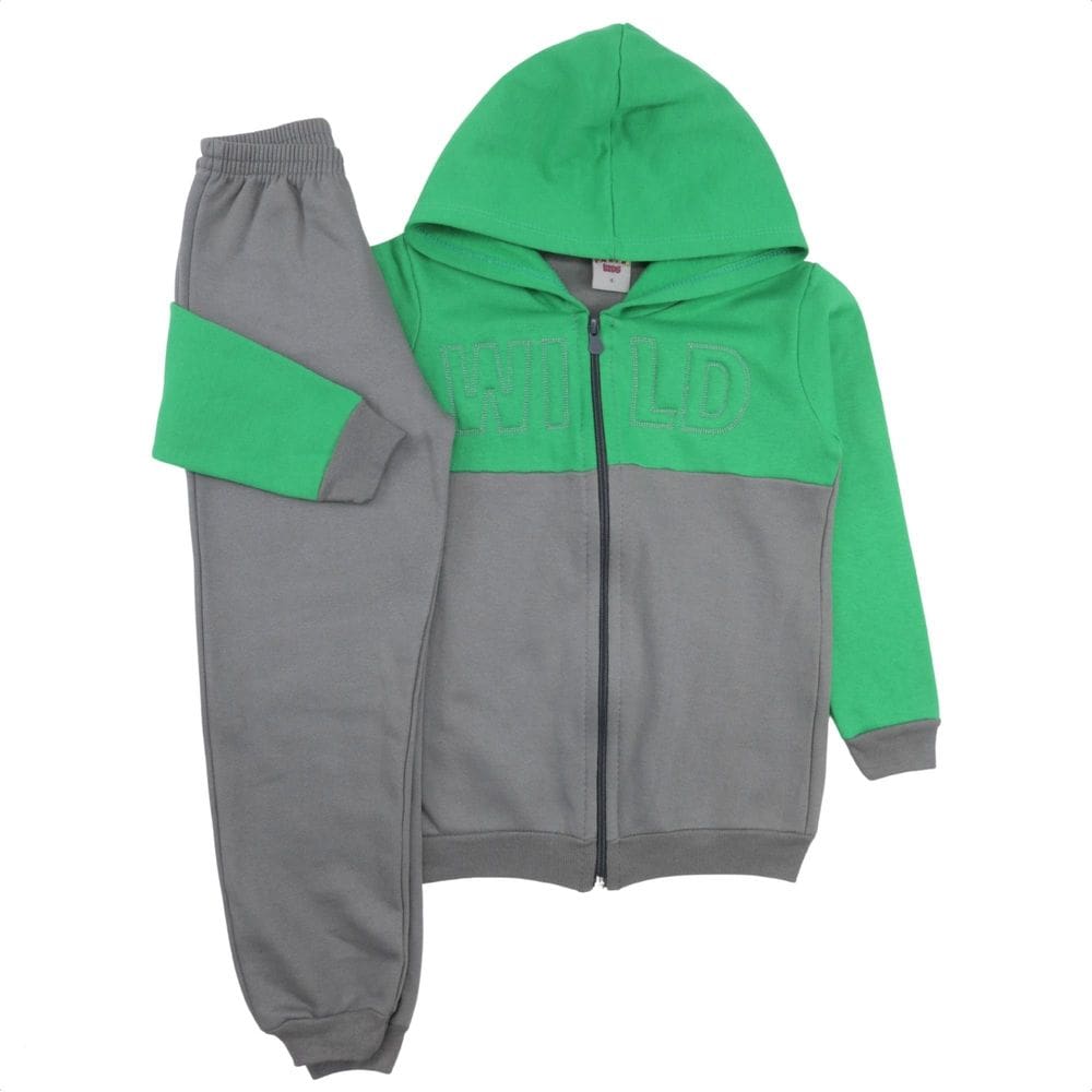 Conjunto Infantil Menino Moletom Flanelado Zíper Touca Wild