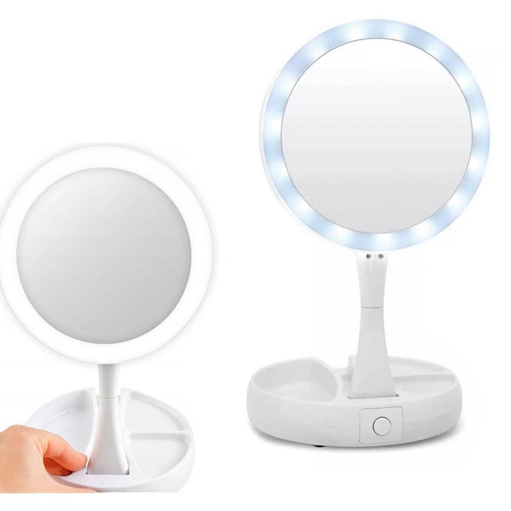 Espelho Led Portátil Zoom 10X Dobrável Perfeito Maquiagem