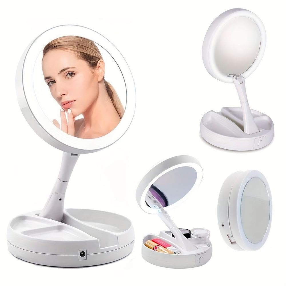 Espelho Portátil Iluminado Led Zoom 10X Perfeito Maquiagem