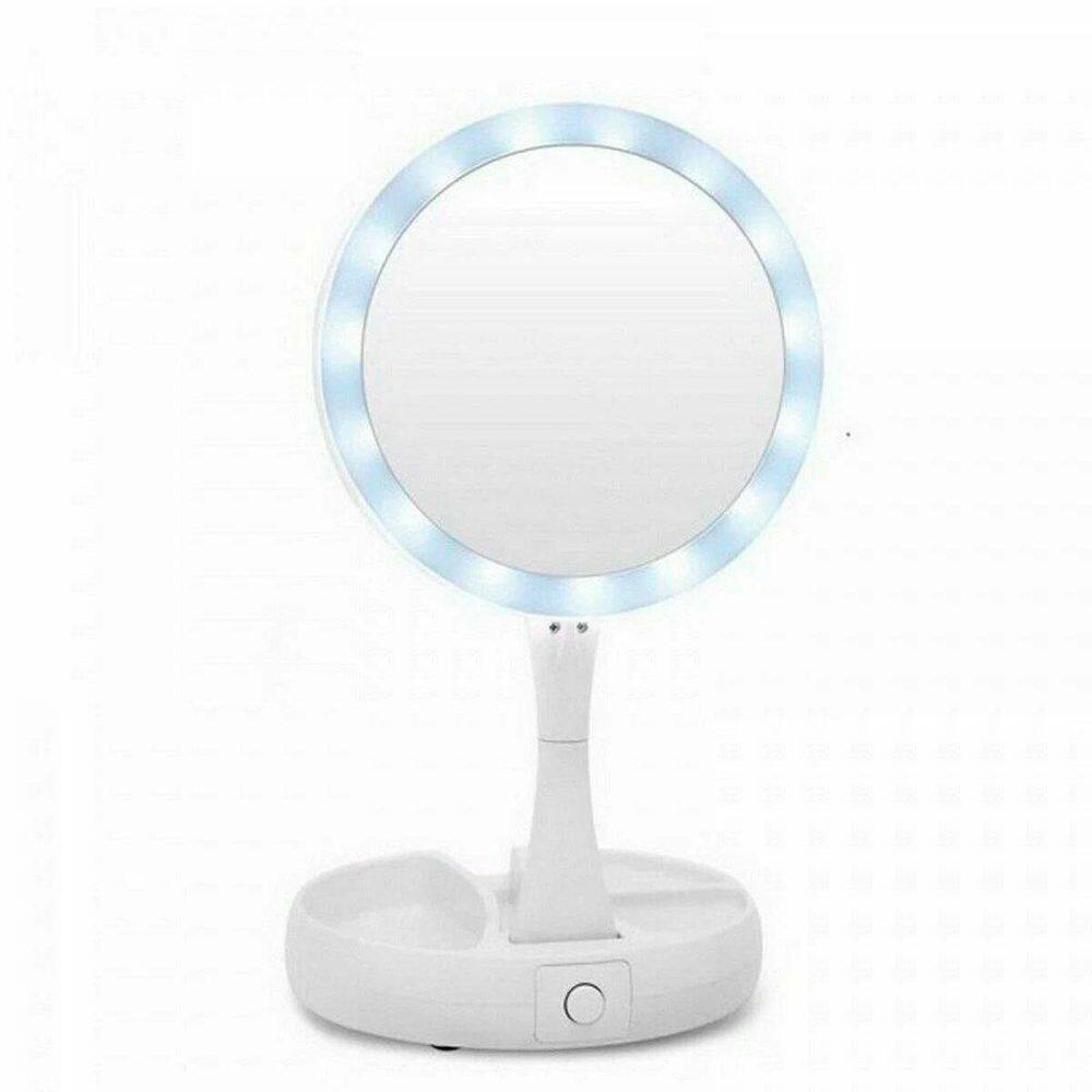 Espelho Led Portátil Zoom 10X Dobrável Perfeito Maquiagem