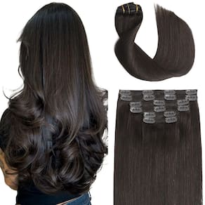 Extensões de cabelo Sindra Dark Brown 35 cm 100 g 6 unidades Clip in
