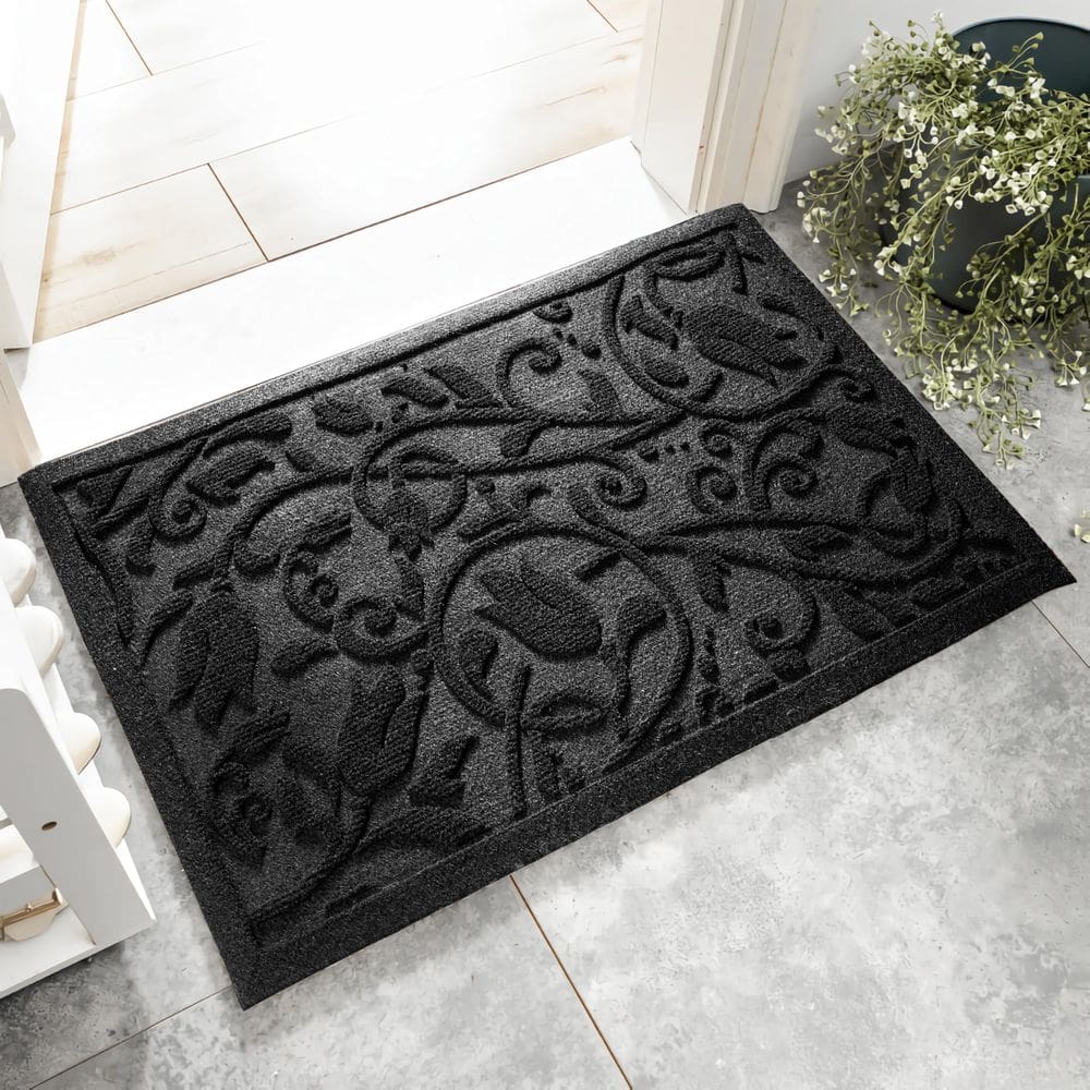 Capacho VivaNest Boho Black Floral Leaves 60x90cm