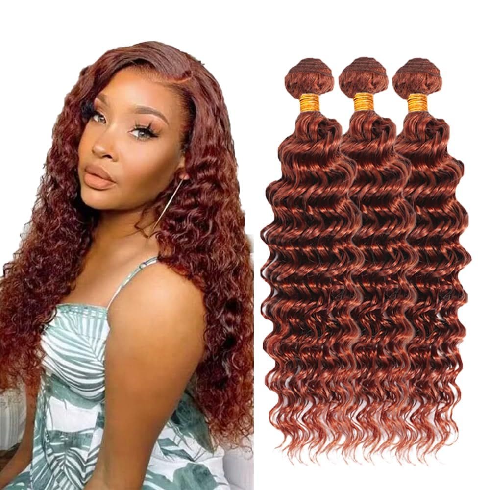 Pacotes de cabelo HuxoWax Color #33 Copper Red Deep Wave 14
