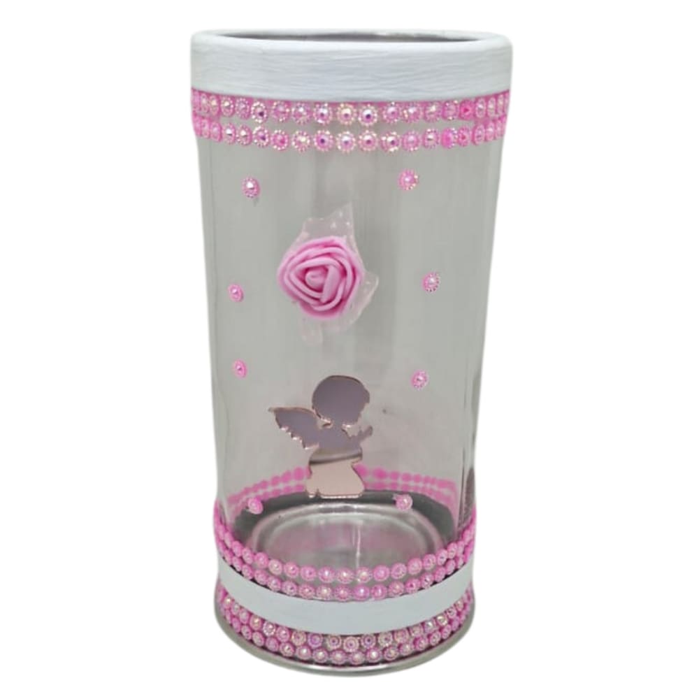 Porta Vela 7 Dias 18 cm Anjo da Guarda Rosa + Presente