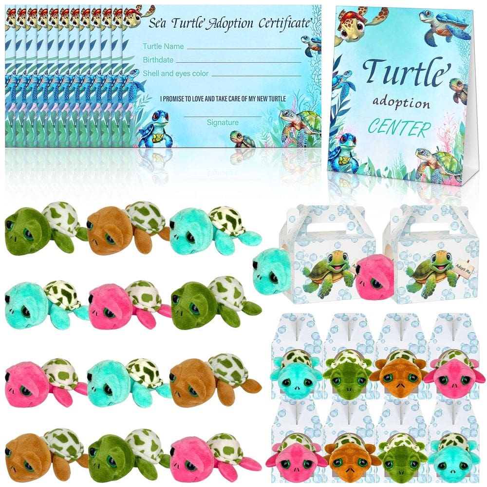 Lembrancinhas de festa Augacage Adopt a Turtle com 12 peluches e cartões