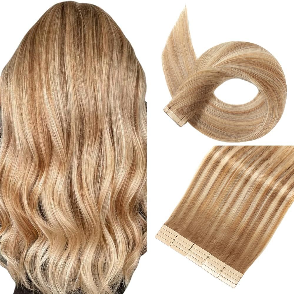 Extensões de cabelo YNSNR de castanho médio a loiro escuro 35cm