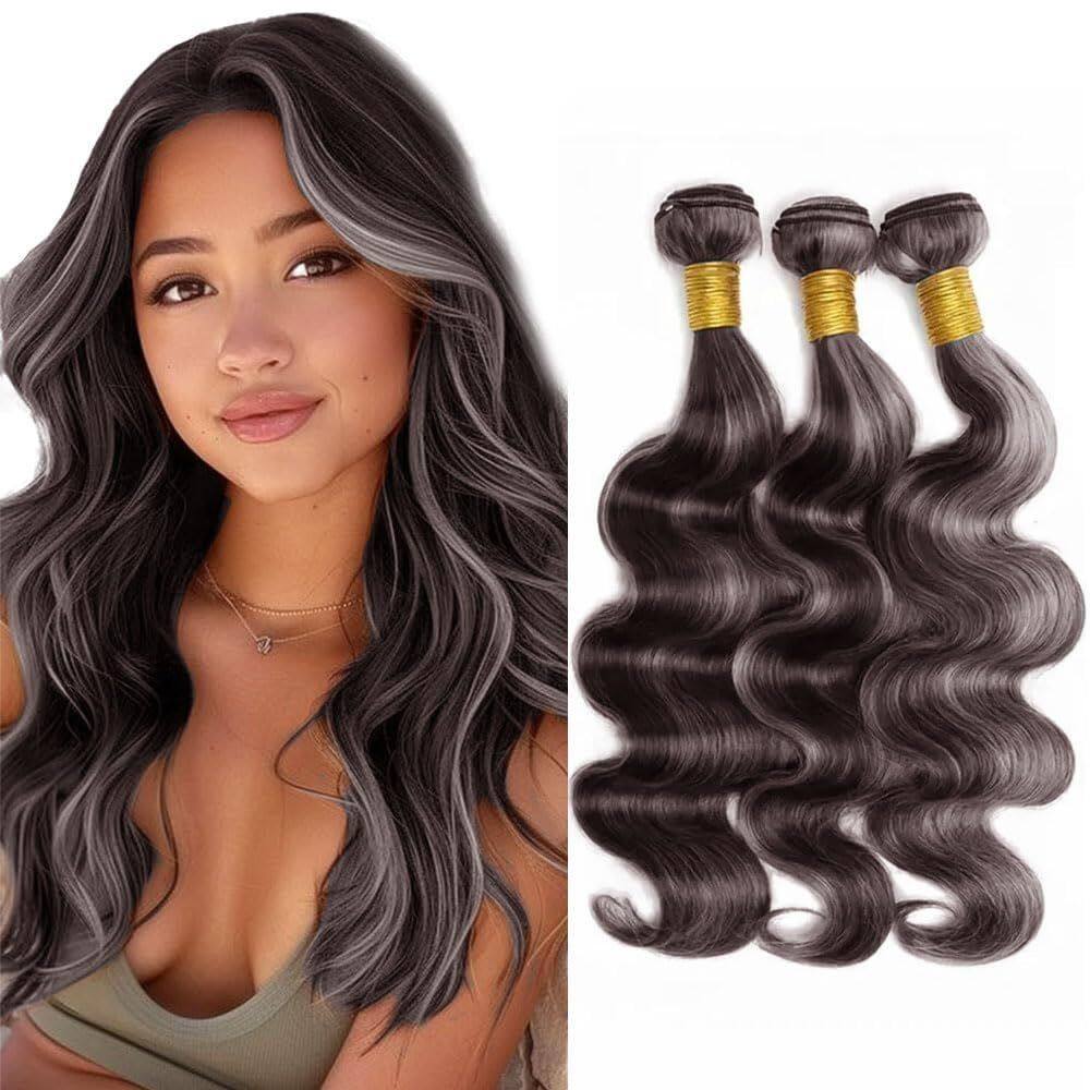 Pacotes de cabelo Leruikair Straight Highlight Chocolate Grey