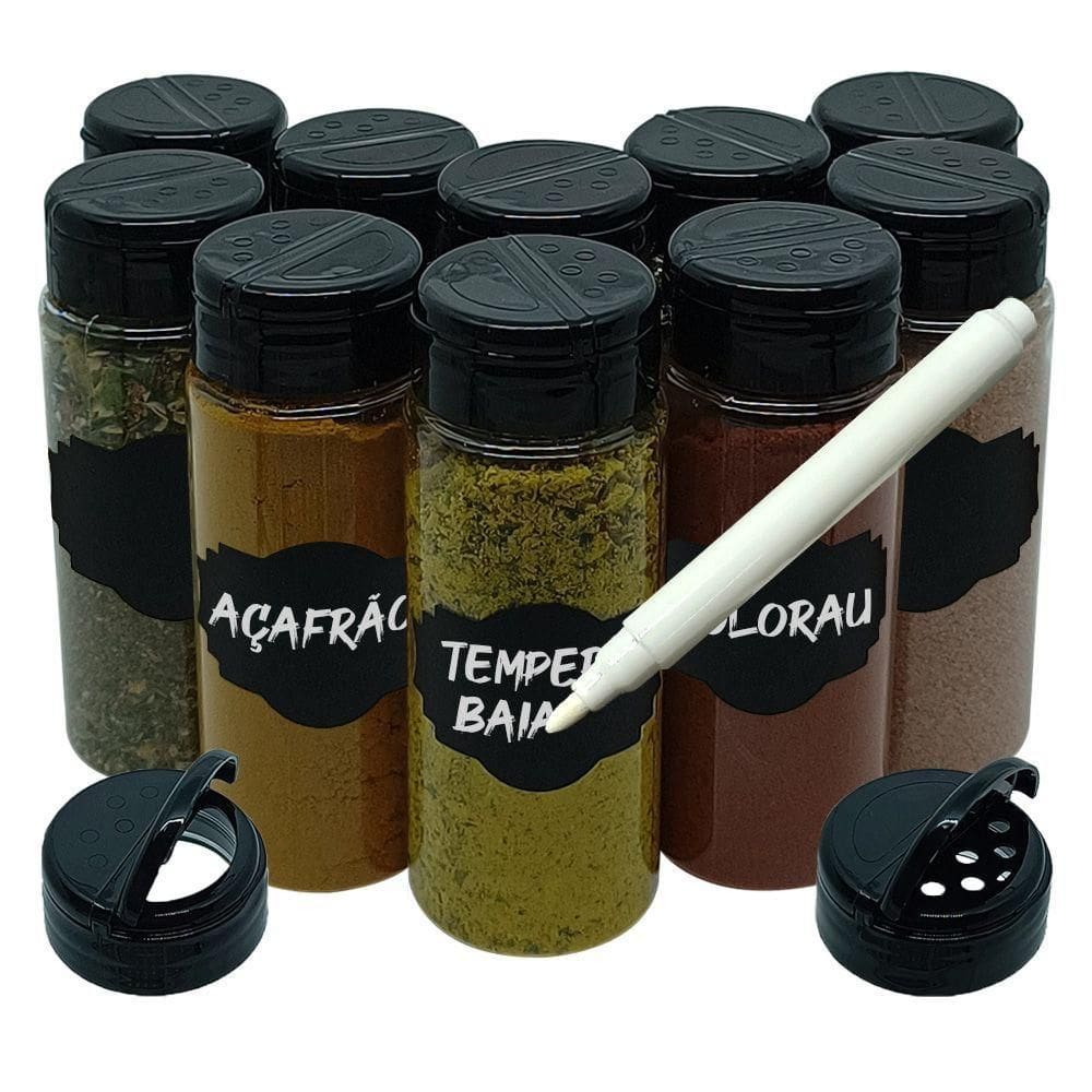 Pote Tempero Kit Potes + Etiquetas Adesivas Tampa Dupla T140 Titulos 10 Potes