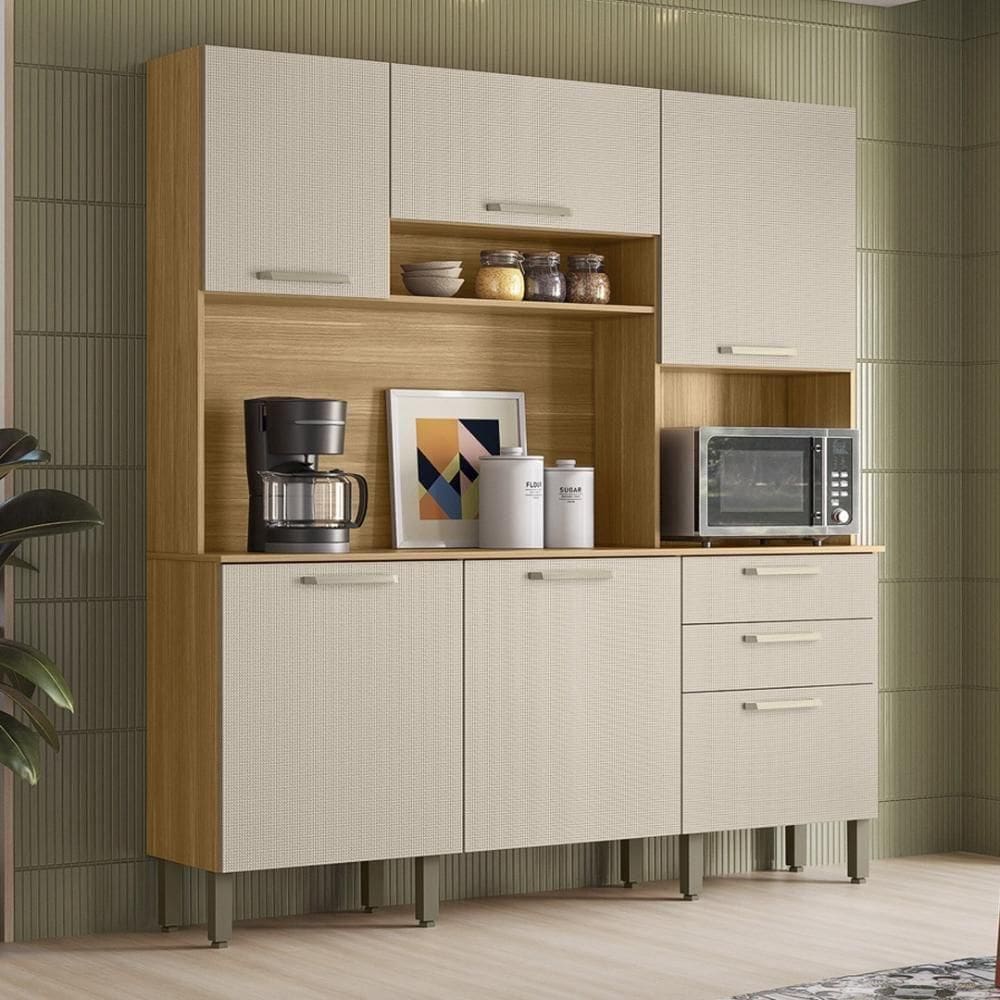 Armário De Cozinha Compacta Mdf 6 Portas Ferrara Plus Freijó Soft