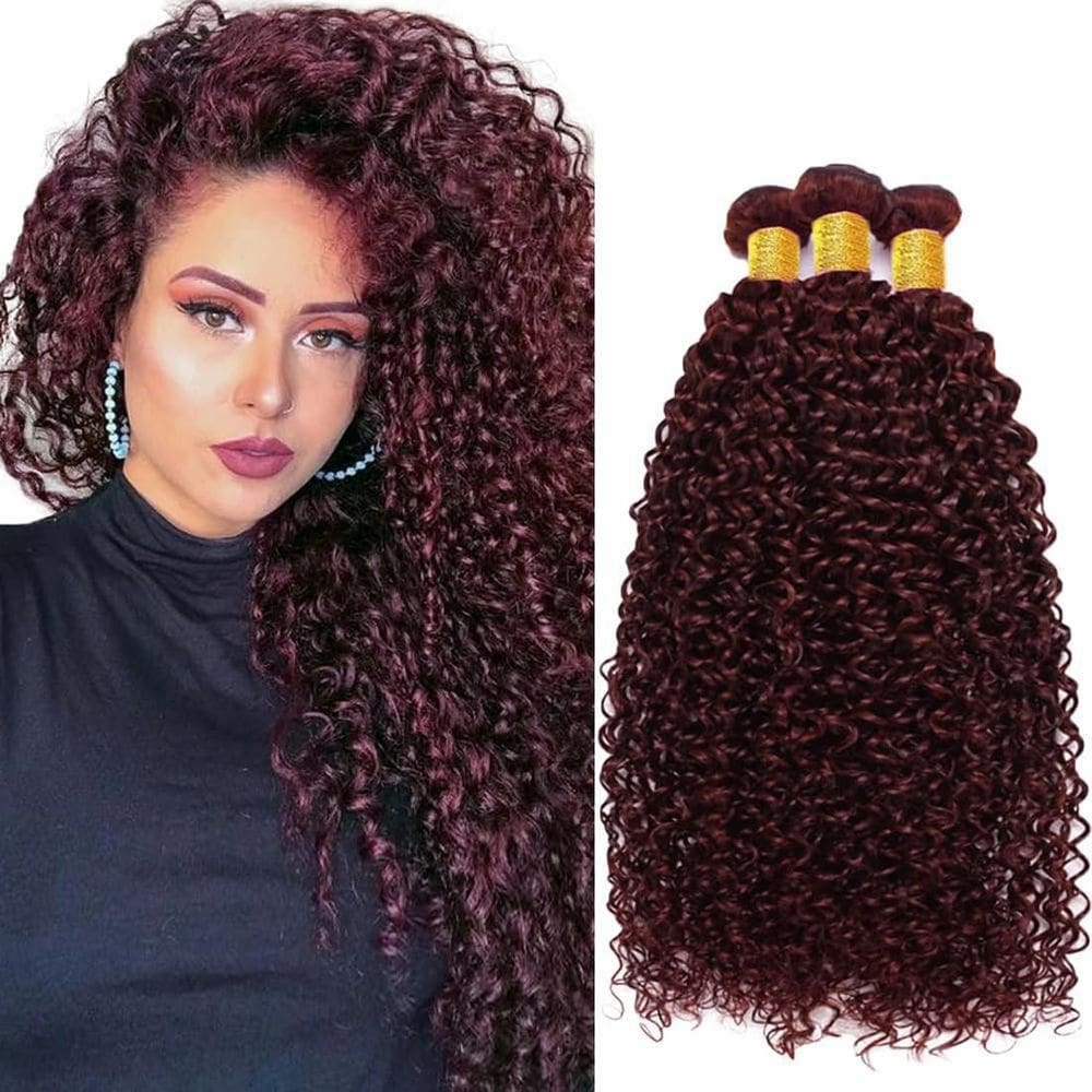 Pacotes de cabelo HeiOwuio Curly Wave Burgundy Brazilian Remy 8A