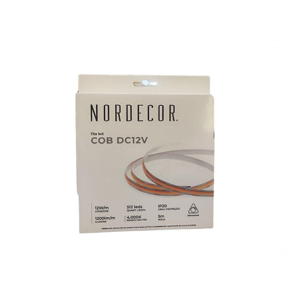 Fita Led Ip20 12w/m 12v Cob 1200lm/m 5mt Nordecor 4000k