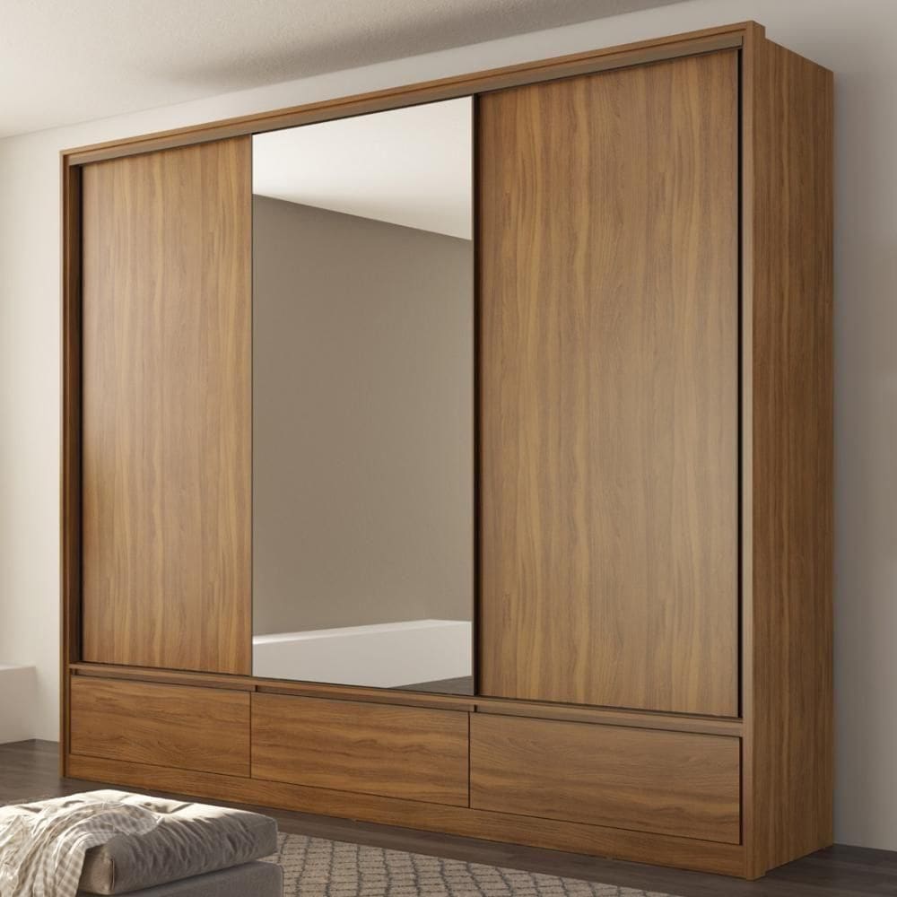 Guarda Roupa Casal 3 Portas Com Espelho E 7 Gavetas Lounge Amêndola Touch