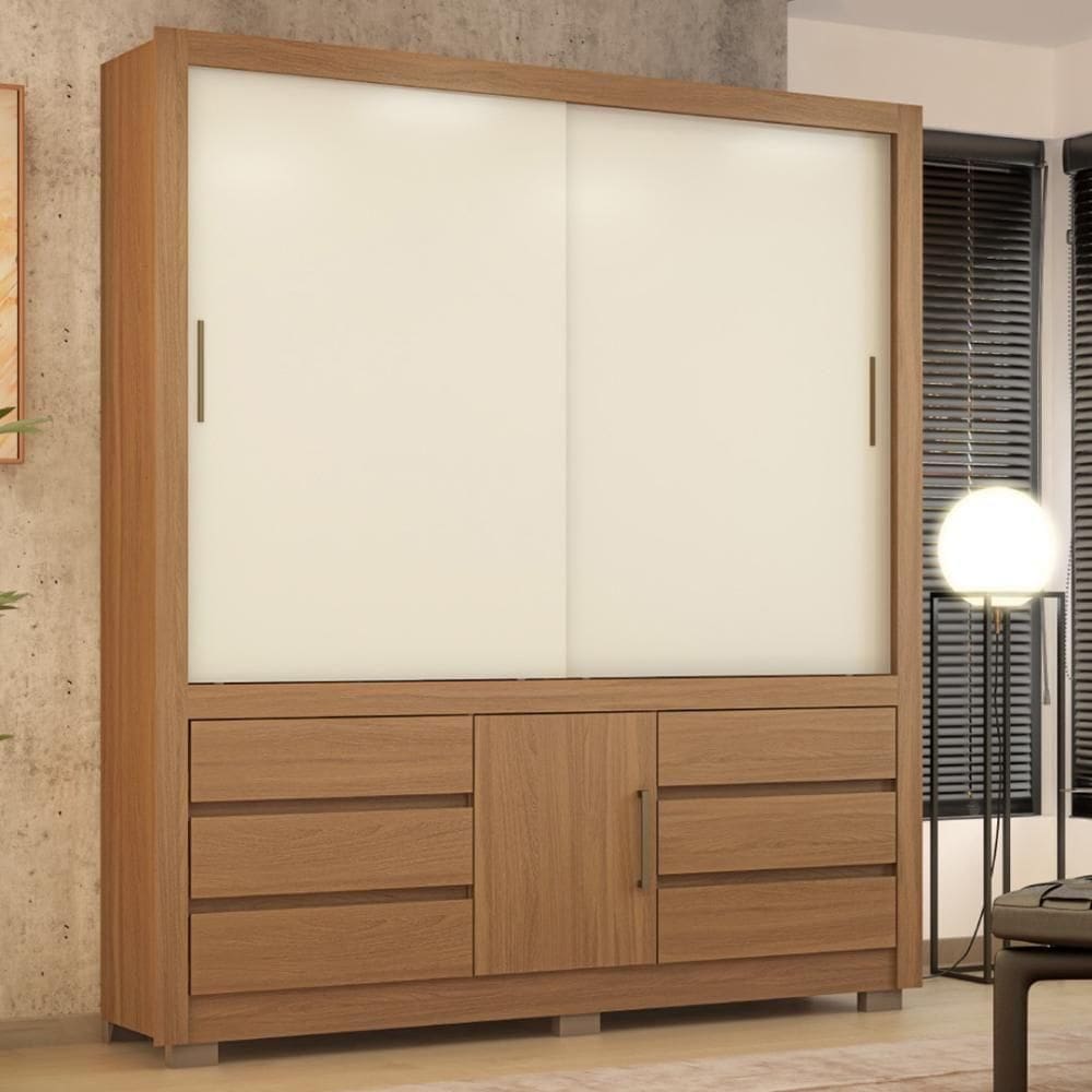 Guarda Roupa Casal 3 Portas E 6 Gavetas Arbo Amêndola Touch Off White
