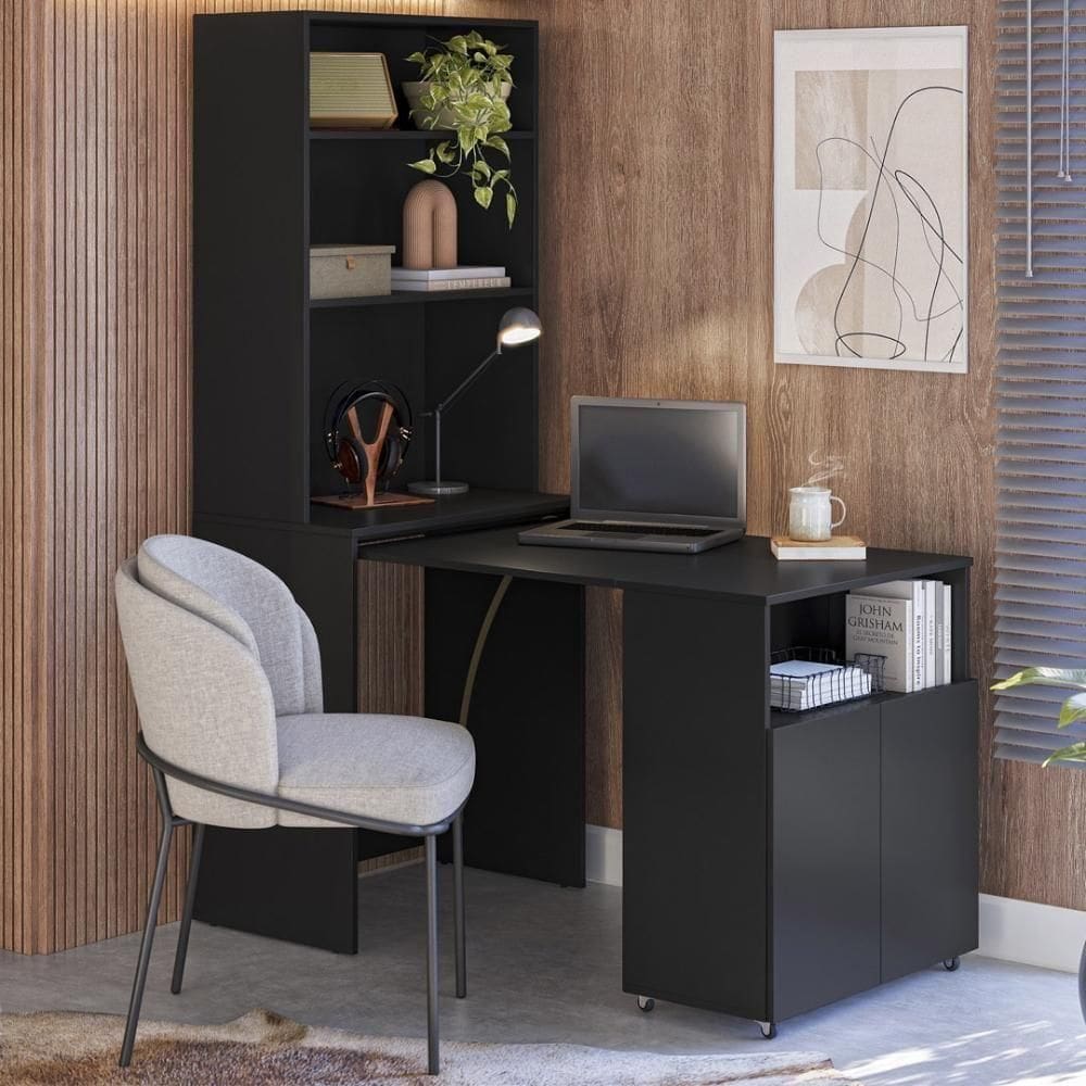 Armário Escrivaninha 2 Portas Com Mesa Retrátil Duo Preto
