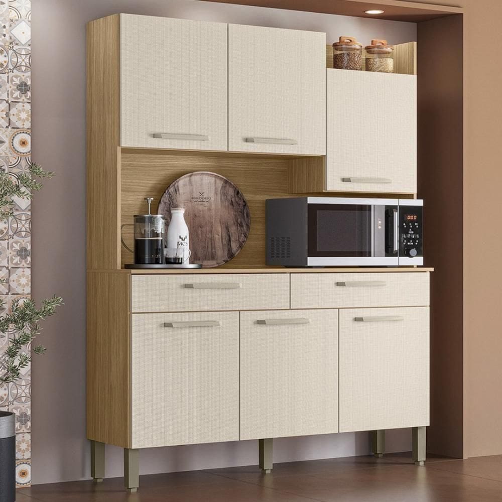Armário De Cozinha Compacta Mdf 6 Portas Modena Plus Freijó Soft