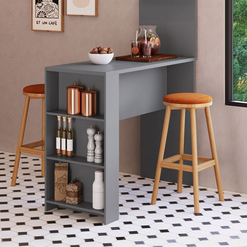 Bancada de Cozinha Luna 3 Prateleiras Cinza - Irm Móveis