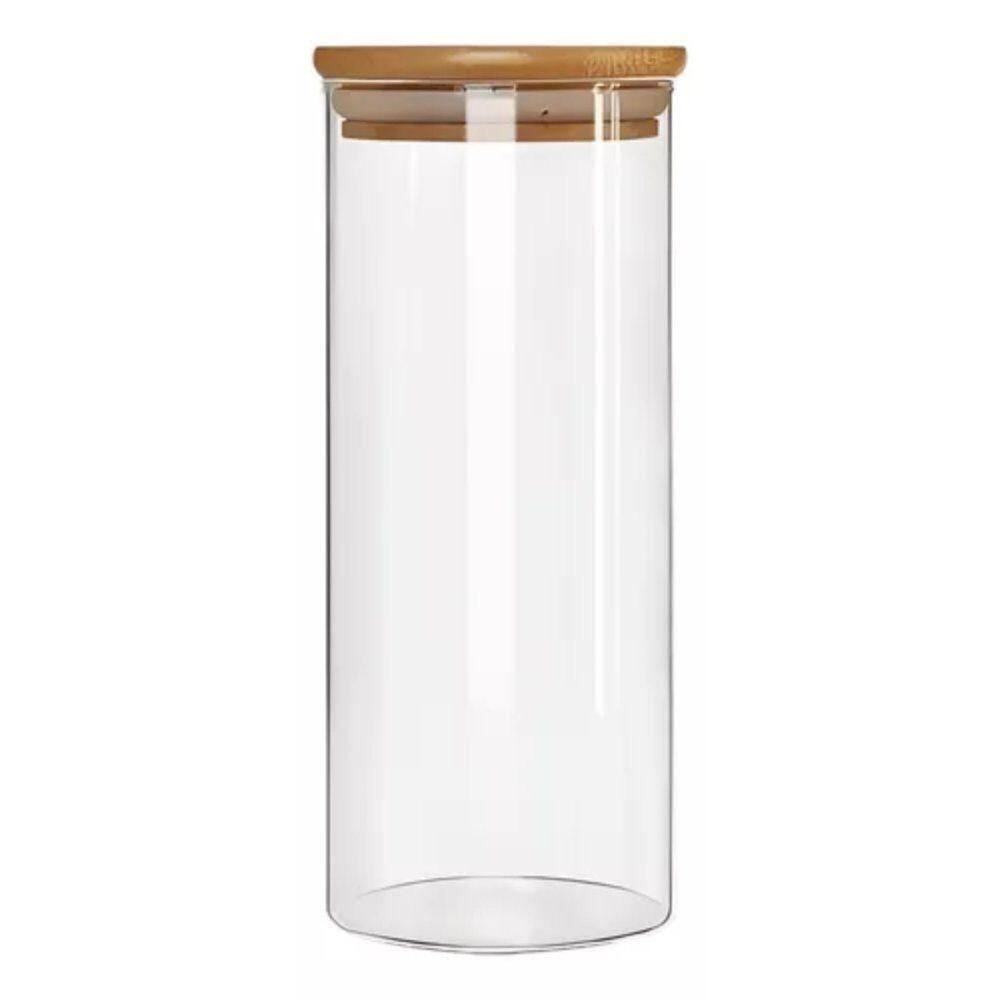 Pote De Vidro Reforçado Tampa Bambu Fechamento Hermético Com Anel Silicone Capacidade De 1500 Ml