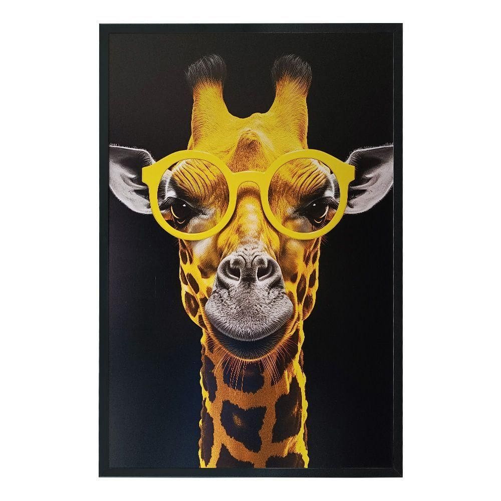 Quadro Decorativo Girafa De óculos Moldura Cx Alta 100x66 Titulos Moldura Preta