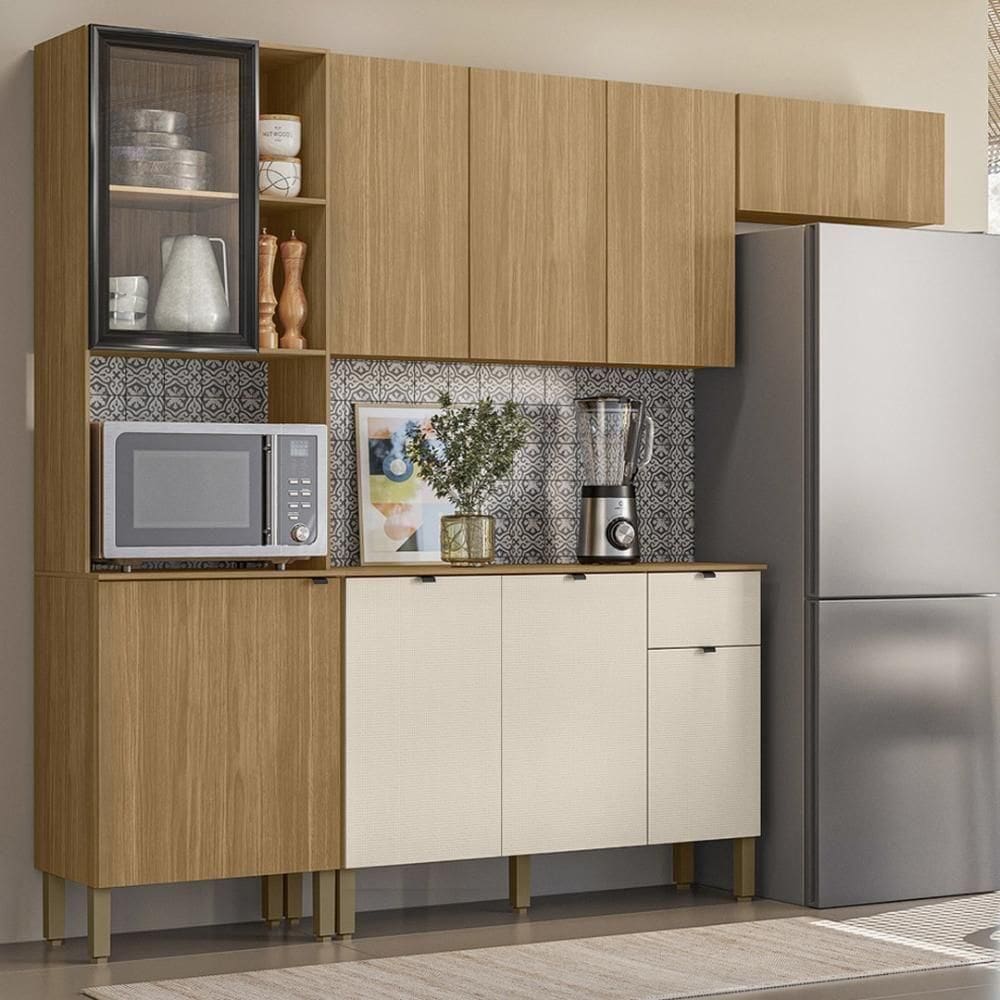 Armário De Cozinha Completa Mdf 9 Portas Freijó