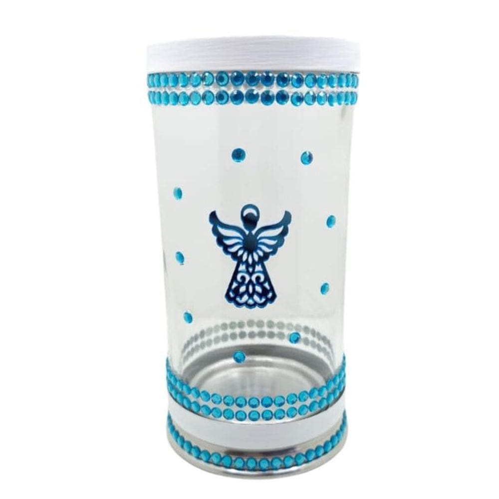 Porta Vela 7 Dias 18Cm Vidro Anjo Da Guarda Azul + Presente