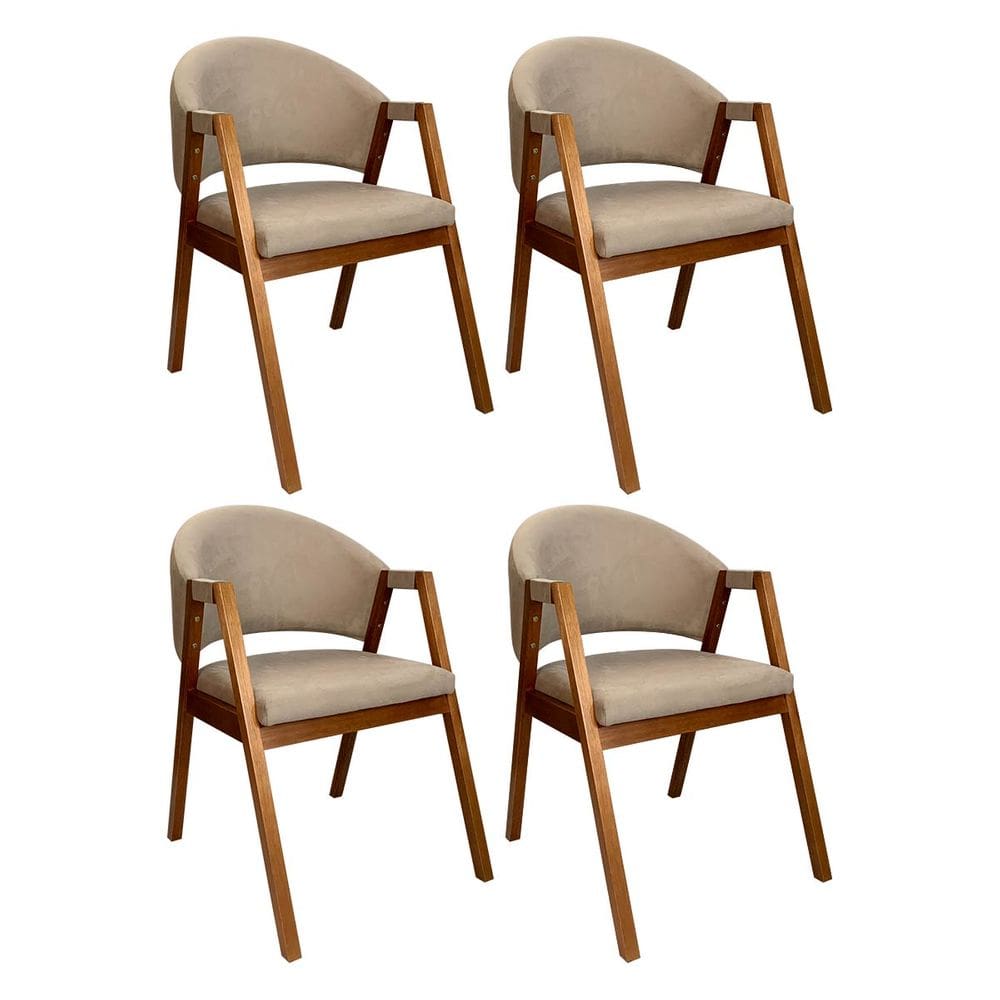 Kit 4 Cadeiras de Jantar Madeira Maciça Amêndoa Ravena Estofada Suede Bege CCS