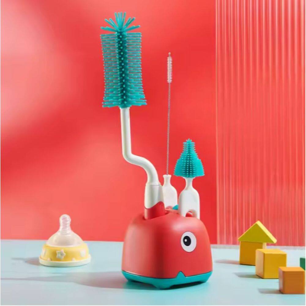 Kit Escovas Para Limpeza De Mamadeira Bico Base Dinossauro Silicone