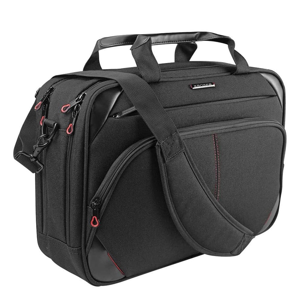 Bolsa para laptop KROSER repelente de água de 15,6 polegadas para negócios preta/vermelha