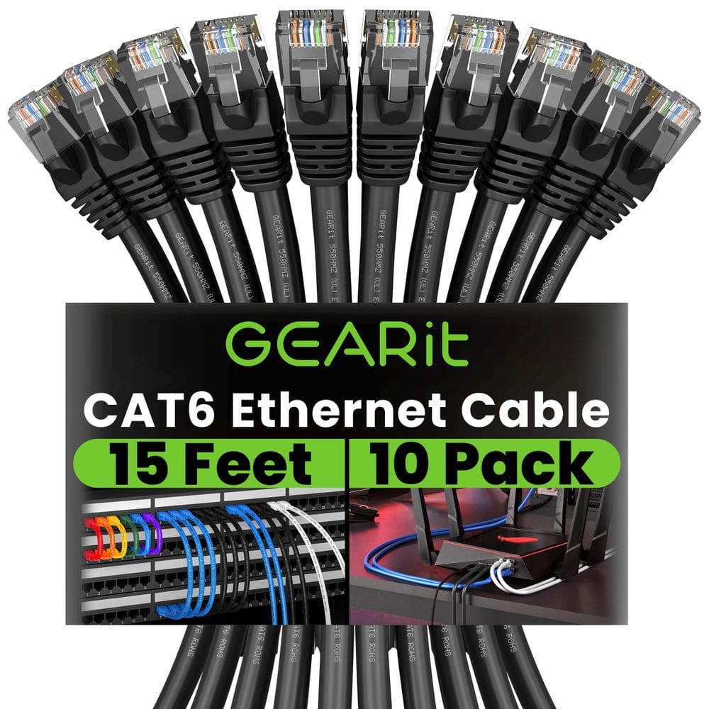 Cabo Ethernet GearIt Cat 6 15 pés (4,5 m), pacote com 10 Gbps RJ45