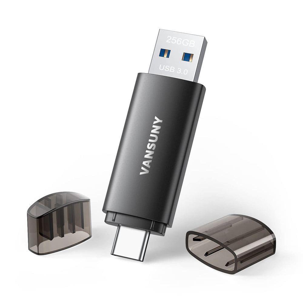 Unidade flash USB Vansuny 256GB Dual USB 3.0 Tipo C OTG preta