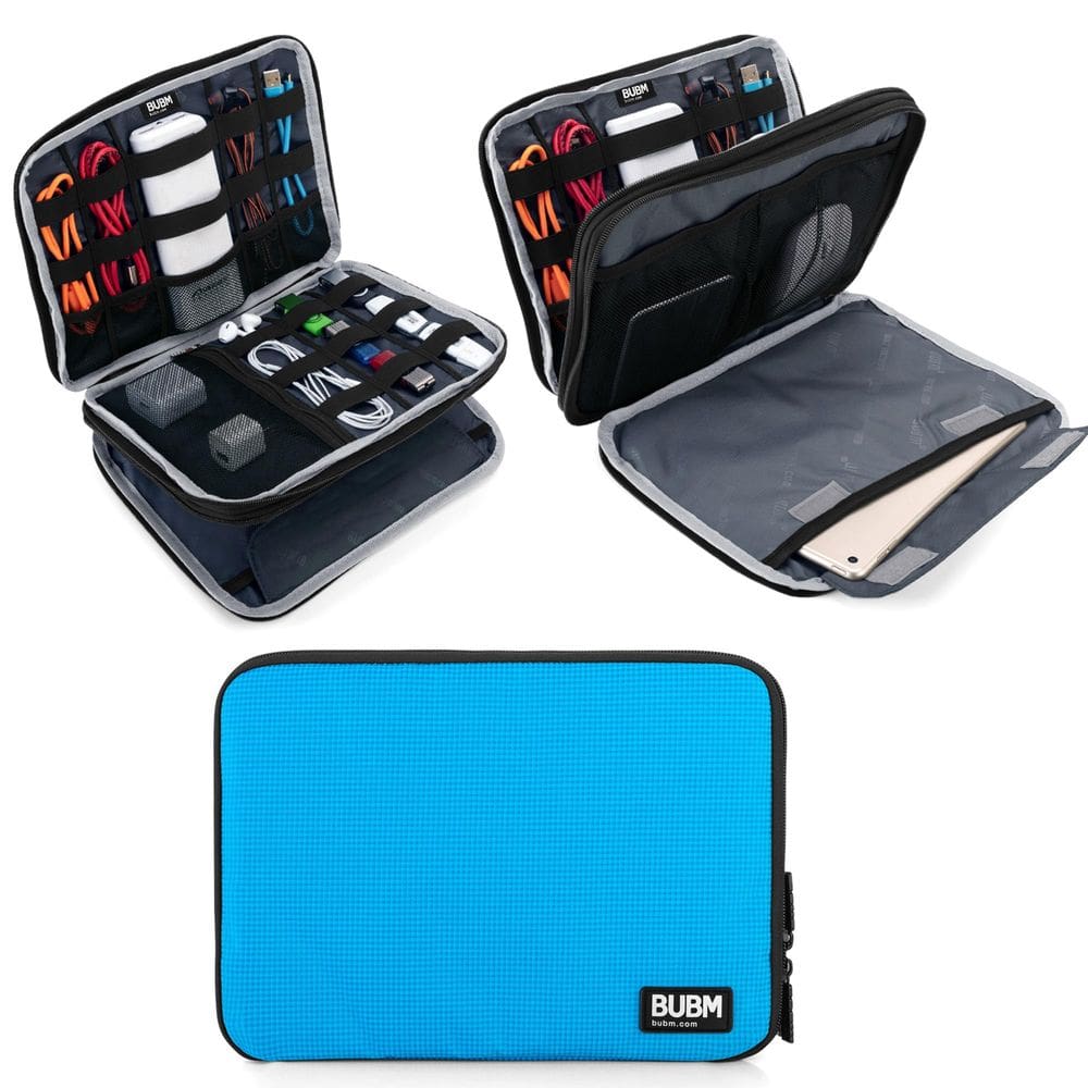 Organizador eletrônico BUBM de dupla camada para cabos azul