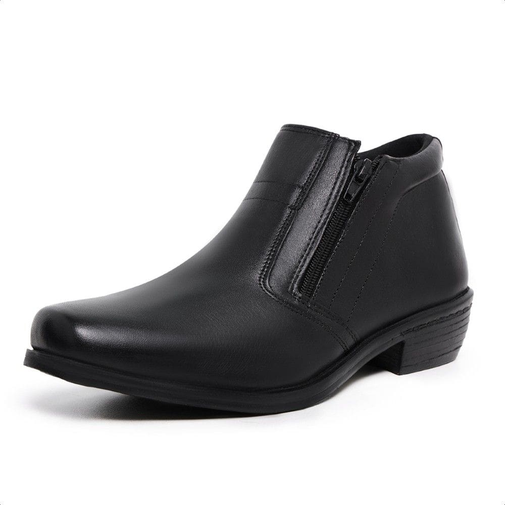 Bota Botina Social Couro Masculina Ziper Duplo Palmilha EVA Macia Bico Quadrado Solado Borracha