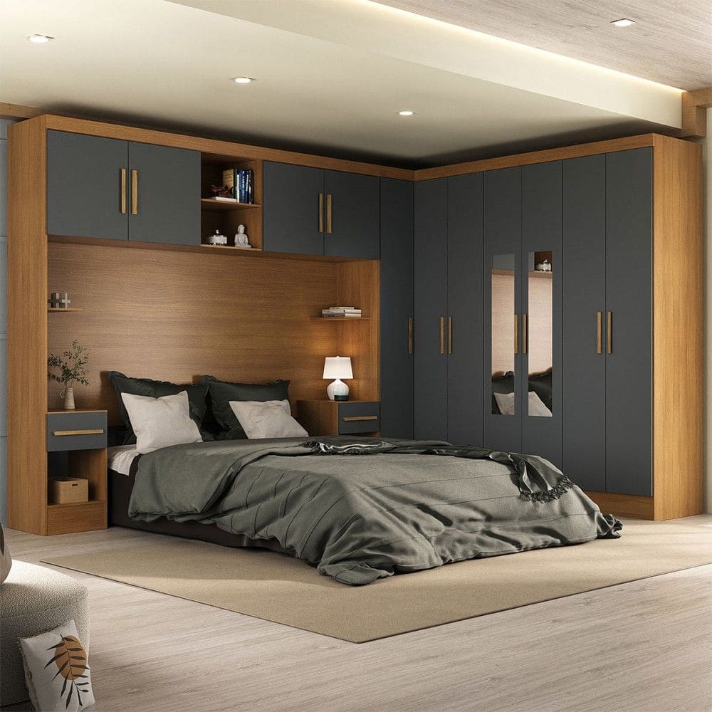 Guarda-Roupa Modulado Soberano 11 Portas 5 Gavetas com Espelho Cinamomo/Cinza - Panorama Móveis