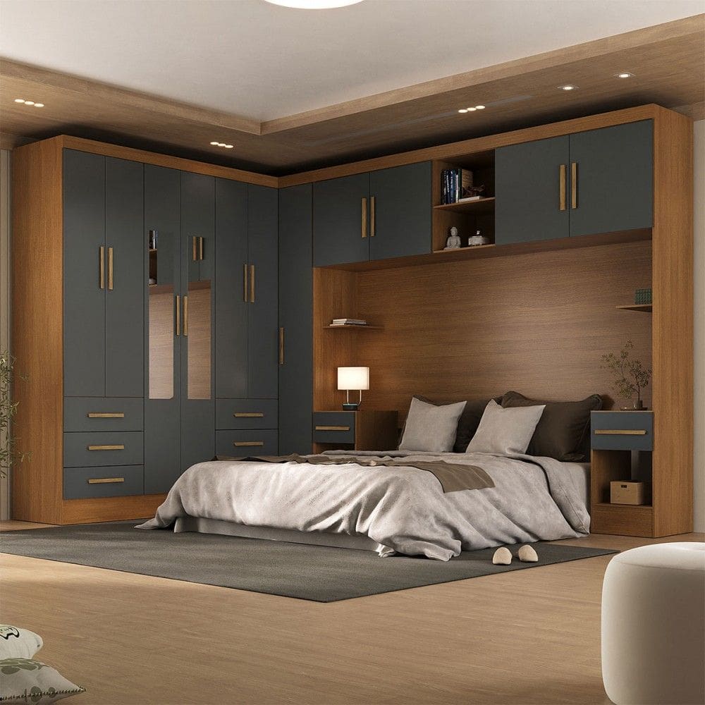 Guarda-Roupa Modulado Soberano 11 Portas 8 Gavetas com Espelho Cinamomo/Cinza - Panorama Móveis