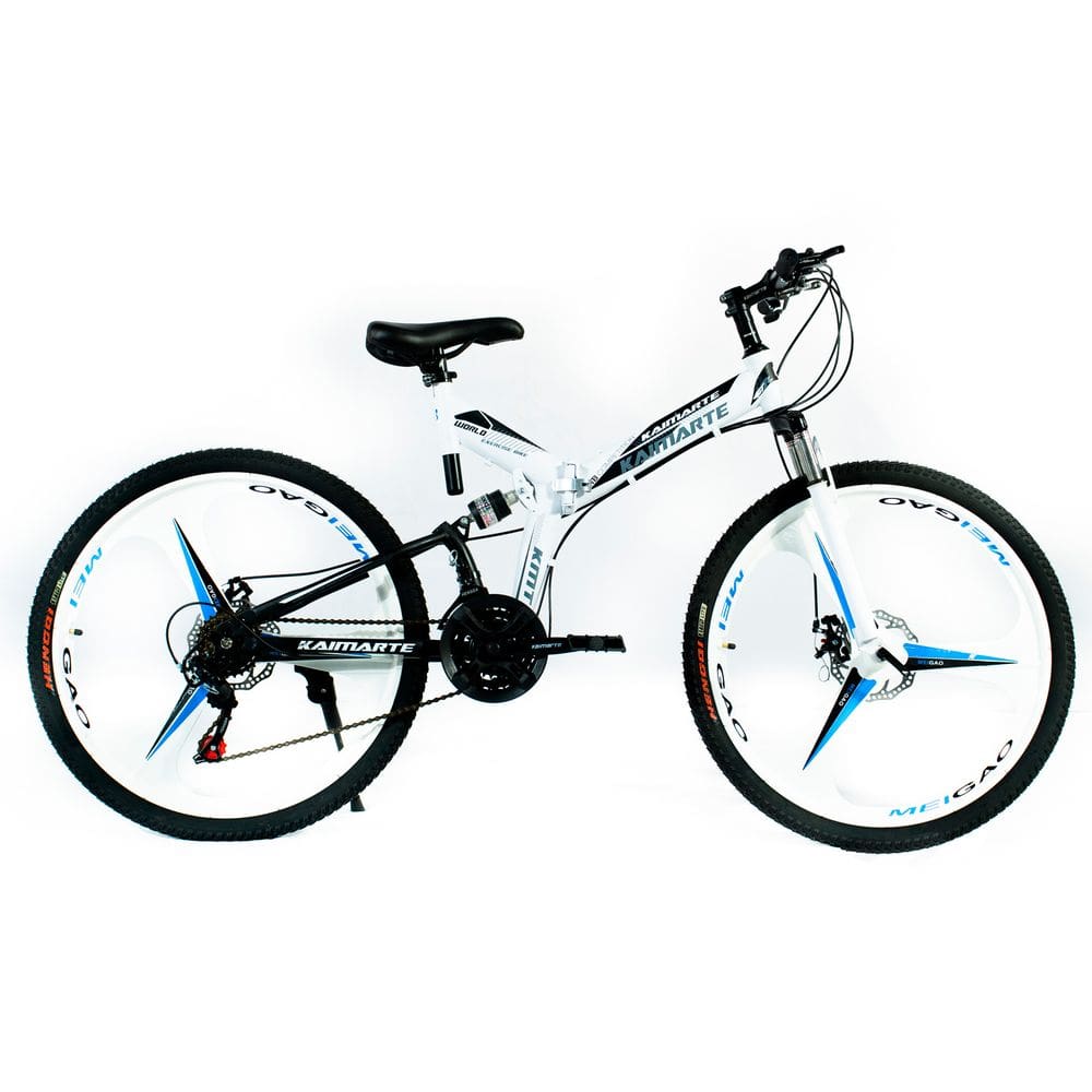 Bicicleta Aro 26 Freio Disco Bike Dobrável EasyFold 21 Marchas Roda Magnésio Branco Azul WCT Fitness