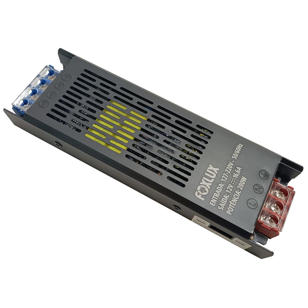 Fonte Driver Slim para Fita LED Bivolt Foxlux 12V 16A