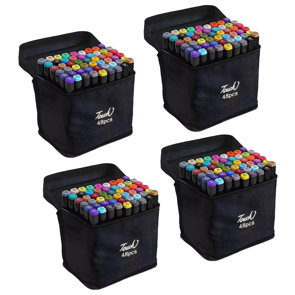 Caneta Canetinhas Permanente 48 Cores Estojo Kit 4 unidades Marcador Ponta Dupla Bolsa Alça Desenho Pintura Design Moda Escola Faculdade Arte