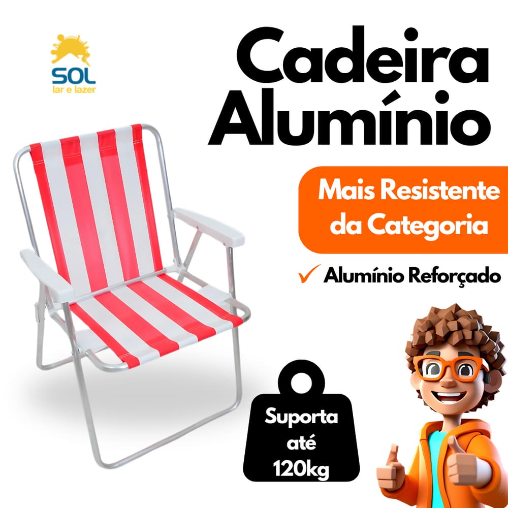 Cadeira de Praia em Alumínio Capacidade até 120kg