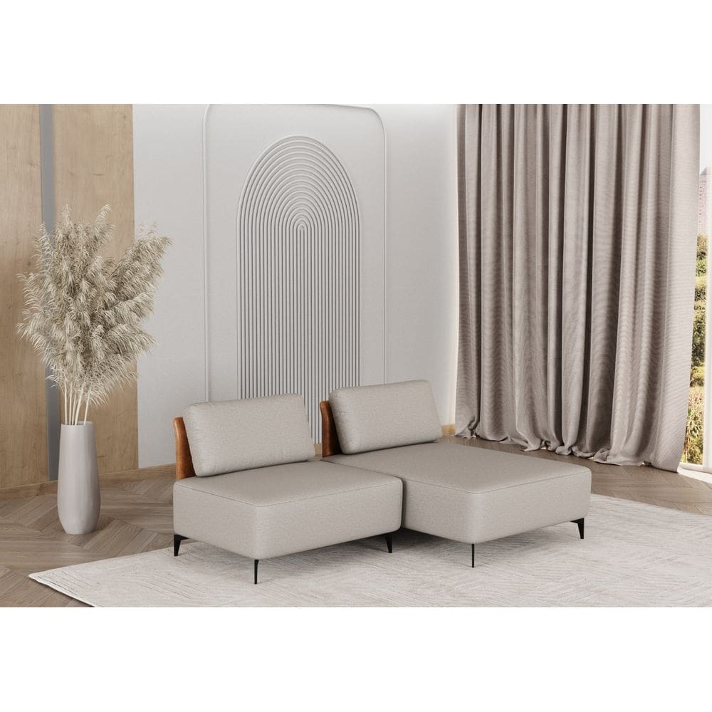Sofá Dream Box Com Chaise Moderno Modular 1,60m Bege com Courino Terracota - Rede Móveis