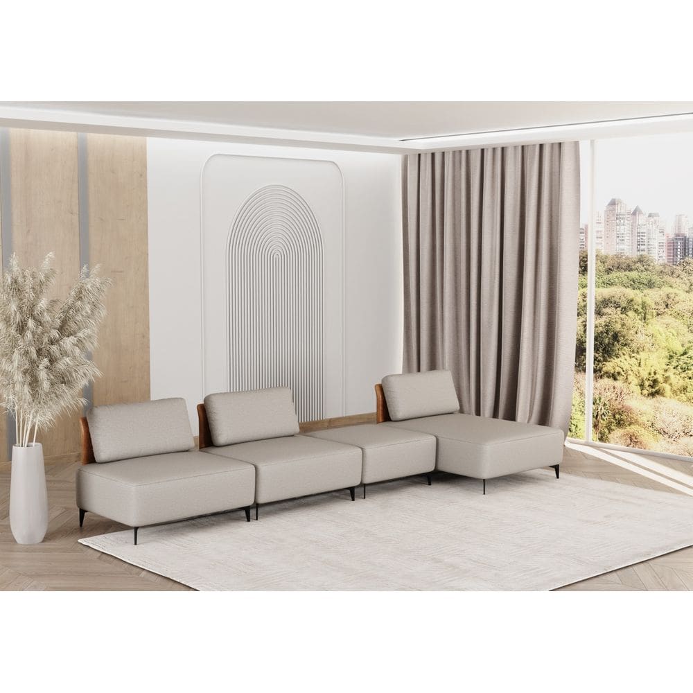 Sofá Dream Box com Chaise Moderno Modular 3,20m Bege com Courino Terracota - Rede Móveis