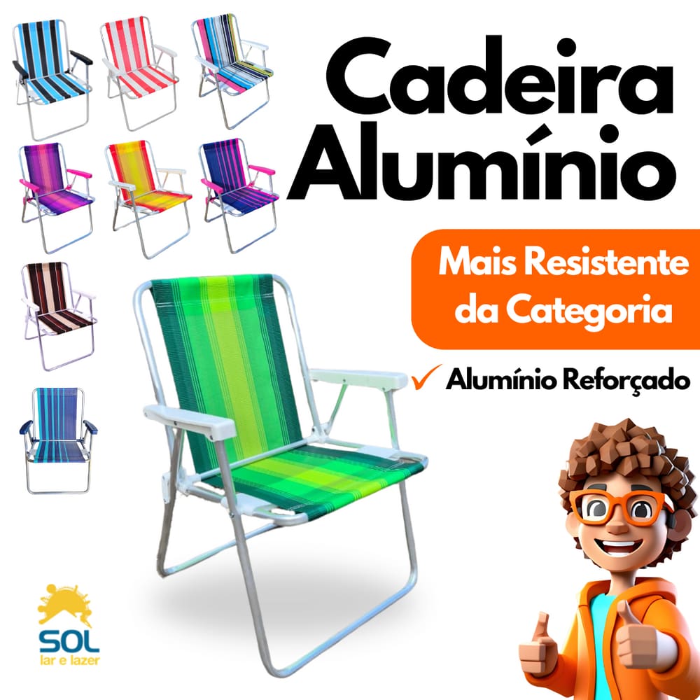 Cadeira de Praia em Alumínio Capacidade até 120kg