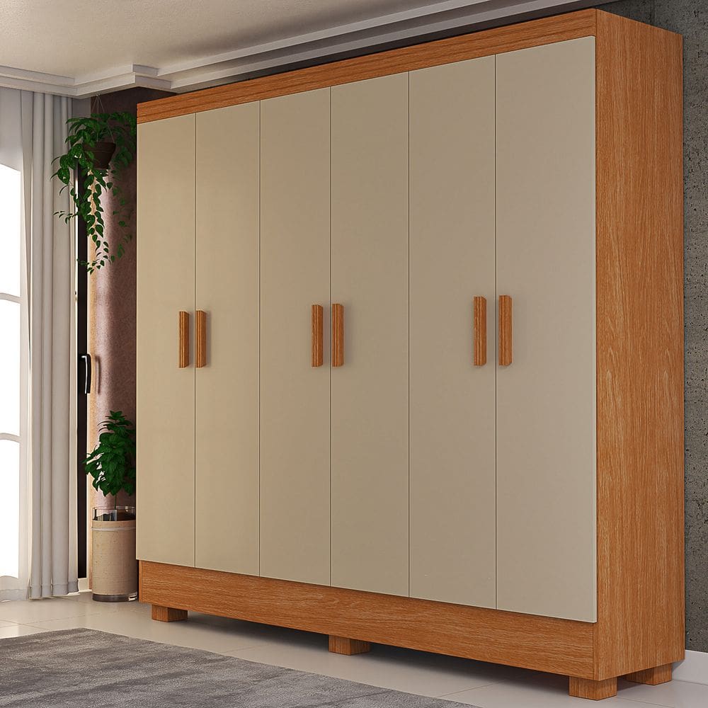 Guarda-Roupa Solteiro Funcional Roupeiro 6 Portas para Quartos Pequenos 100% MDF
