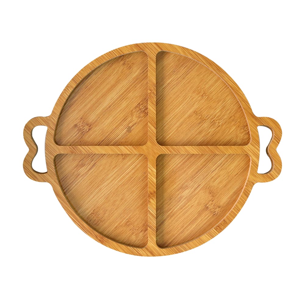 Petisqueira Redonda De Madeira 4 Divisorias E Alça